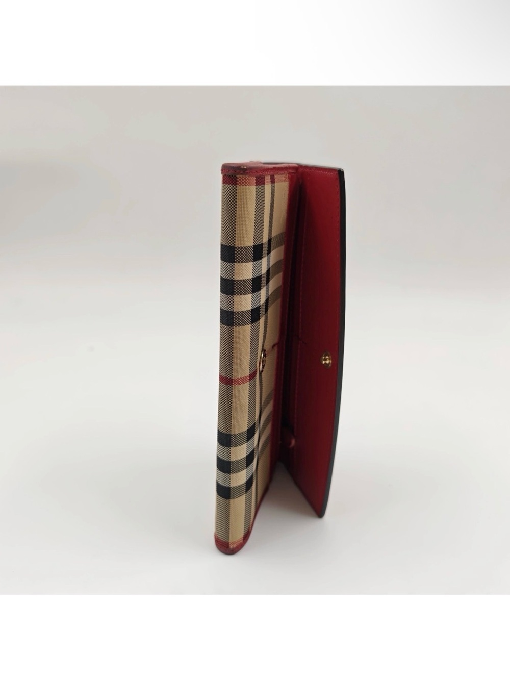 Burberry Red Leather & Classic Beige Check Continental Wallet - Picture 10 of 10